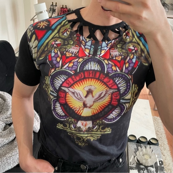 Reworked colorful one of a kind clubbing it boy cutout short sleeve tee size S - Picture 12 of 14